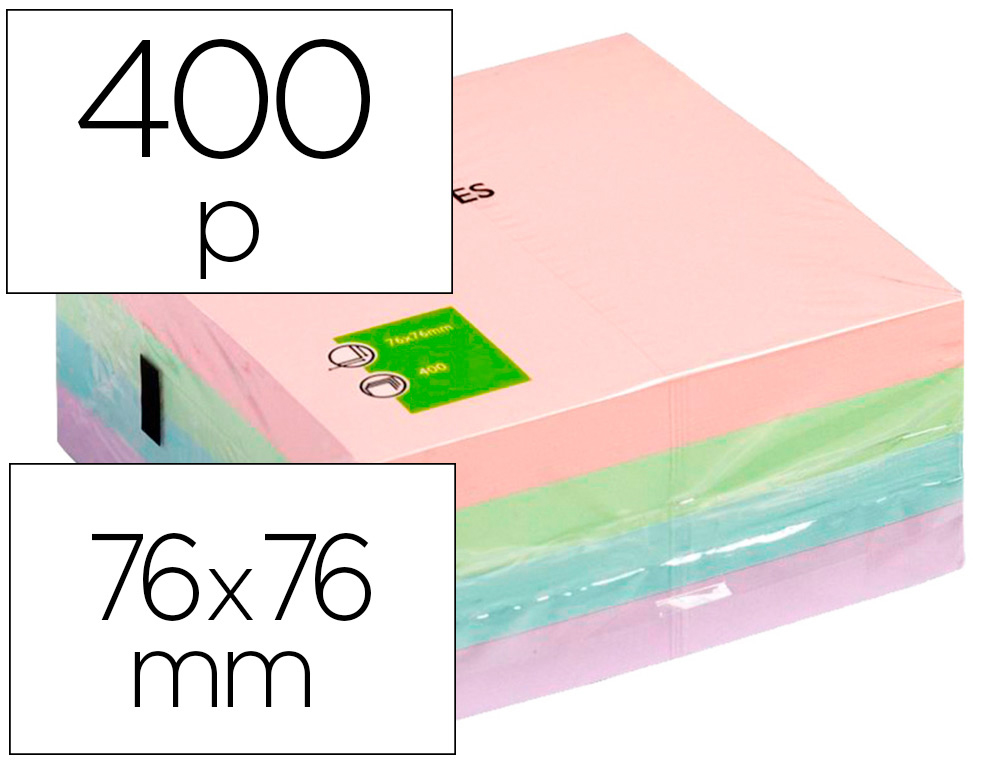 BLOC DE NOTAS ADHESIVAS QUITA Y PON Q-CONNECT 76X76 MM PASTEL CON 400 HOJAS