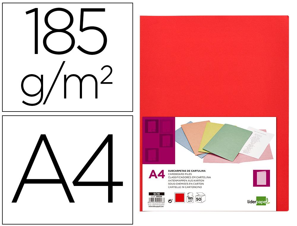 SUBCARPETA LIDERPAPEL DIN A4 ROJO INTENSO 180G/M2