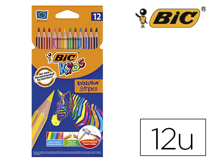 LAPICES DE COLORES BIC EVOLUTION STRIPES CAJA DE 12 COLORES SURTIDOS