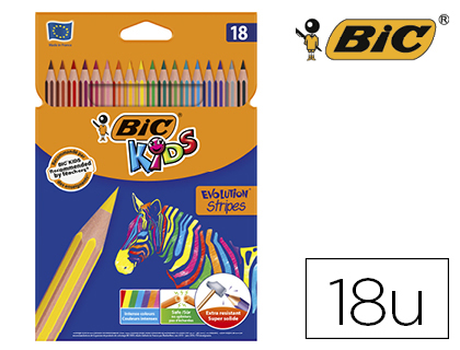 LAPICES DE COLORES BIC EVOLUTION STRIPES CAJA DE 18 COLORES SURTIDOS