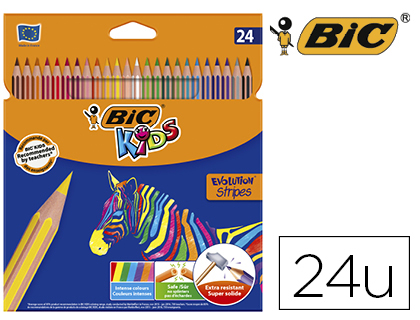 LAPICES DE COLORES BIC EVOLUTION STRIPES CAJA DE 24 COLORES SURTIDOS