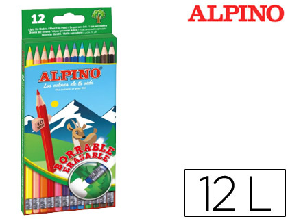 LAPICES DE COLORES ALPINO BORRABLE CON GOMA CAJA DE 12 COLORES SURTIDOS