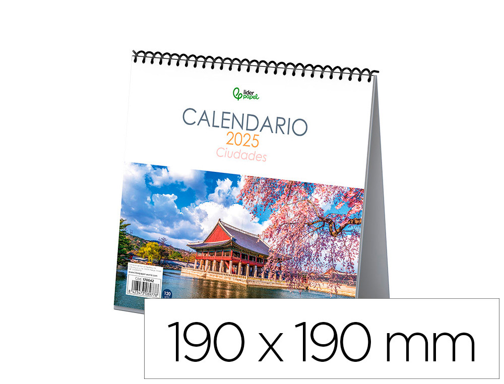 CALENDARIO ESPIRAL TRIANGULAR LIDERPAPEL DE SOBREMESA IMAGENES 2025 19X19 CM PAPEL 128 GR CON PEGATINAS