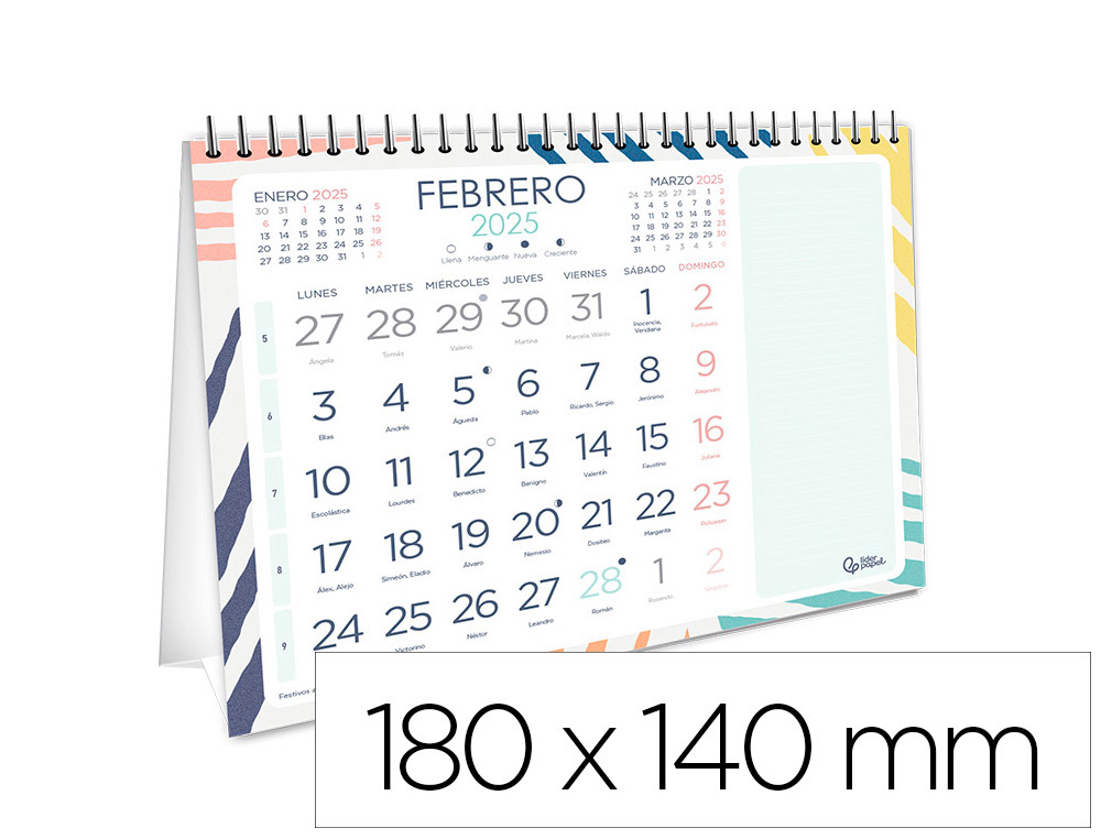 CALENDARIO ESPIRAL TRIANGULAR LIDERPAPEL DE SOBREMESA SERIE JOVEN 2025 14X14 CM PAPEL 128 GR CON PEGATINAS